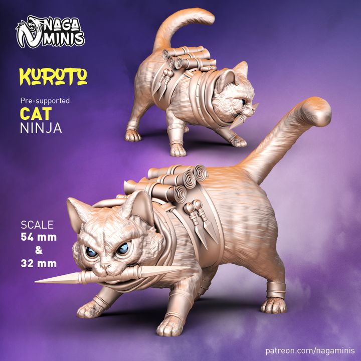 3D Printable (Pre-supported) Cat Ninja by Naga Minis